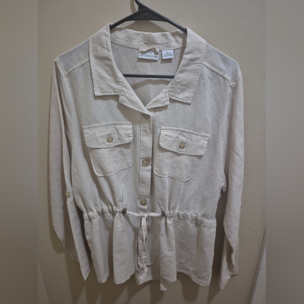 Cream Button-Up Shirt Liz Claiborn ,linen